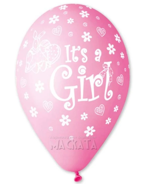 Балони за бебе с щампа - It`s a girl 5бр